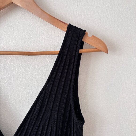 Hervé Léger Sheer Fluted Black Striped Stretch Knit Gown - Picture 8 of 12